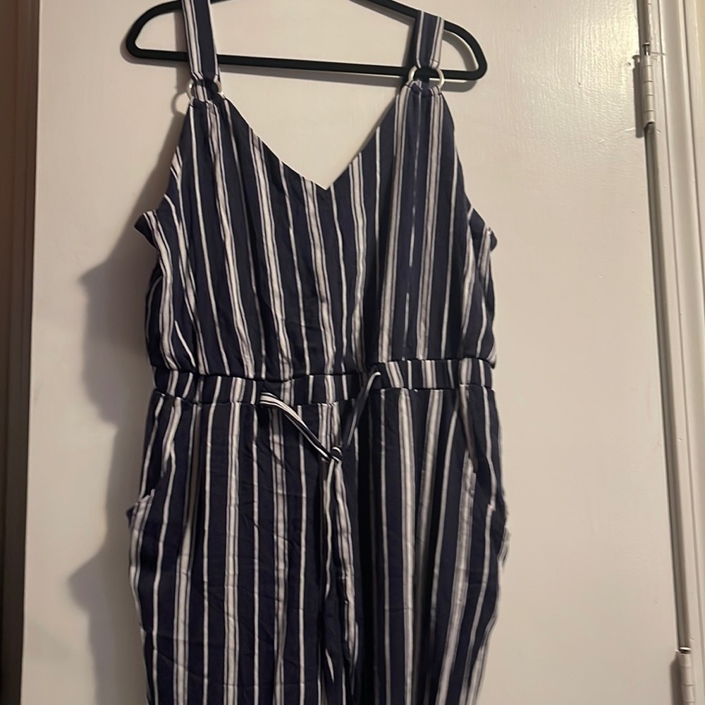 Blue and white striped jumper